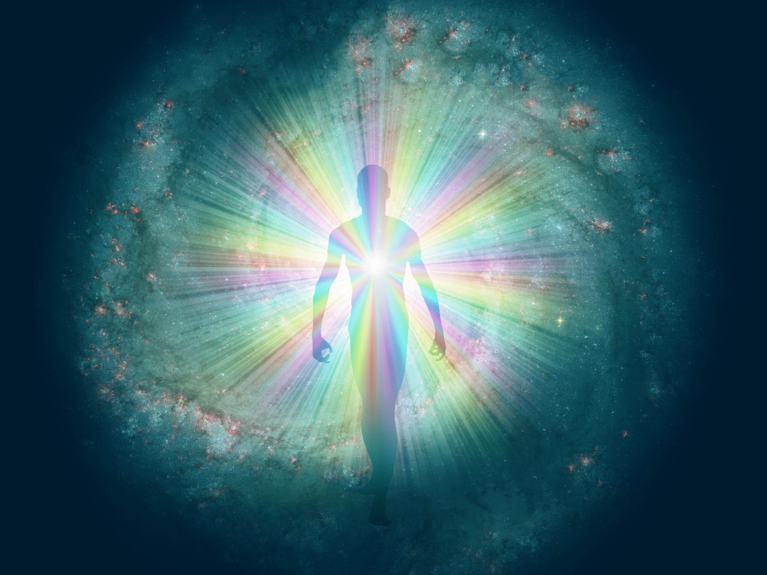 Man in rainbow light